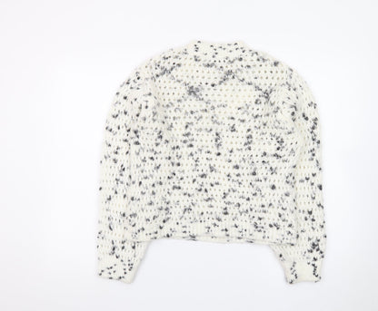 MNG Women’s White Speckled Chunky Knit High Neck Jumper XS