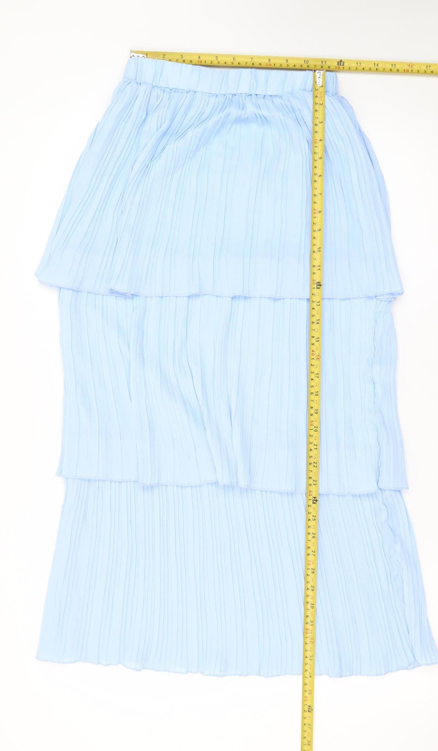 ELLI WHITE Womens Blue Pleated Layered Midi Skirt S