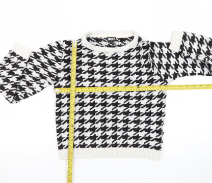 DKNY Women Black & White Houndstooth Crew Neck Jumper Size 12
