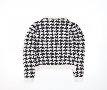 DKNY Women Black & White Houndstooth Crew Neck Jumper Size 12