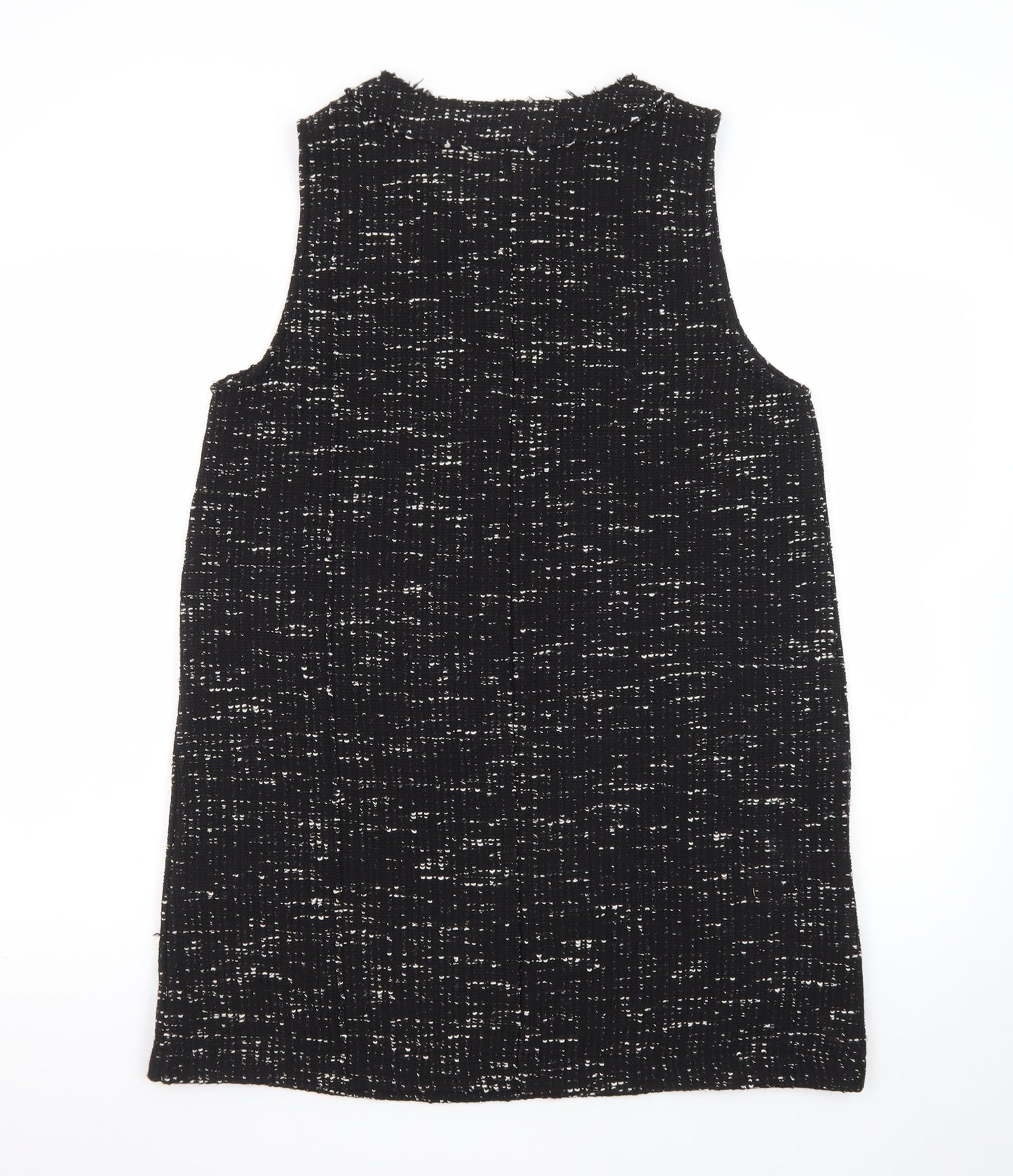 Zara Women Black Tweed Sleeveless Shift Dress L Classic Bow Detail