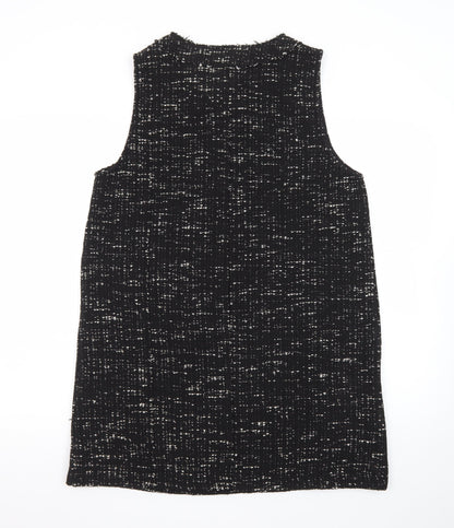 Zara Women Black Tweed Sleeveless Shift Dress L Classic Bow Detail