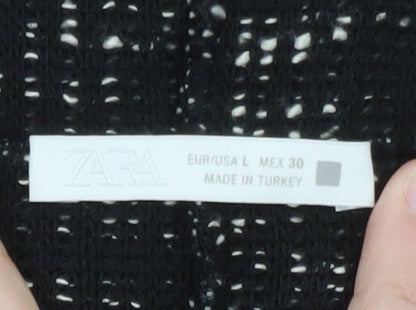 Zara Women Black Tweed Sleeveless Shift Dress L Classic Bow Detail