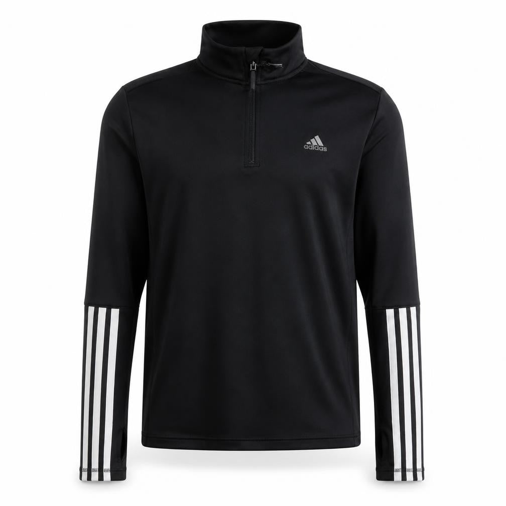 Front view of Adidas boys’ black s 1/2 zip pullover sweatshirt aeroready sports top
