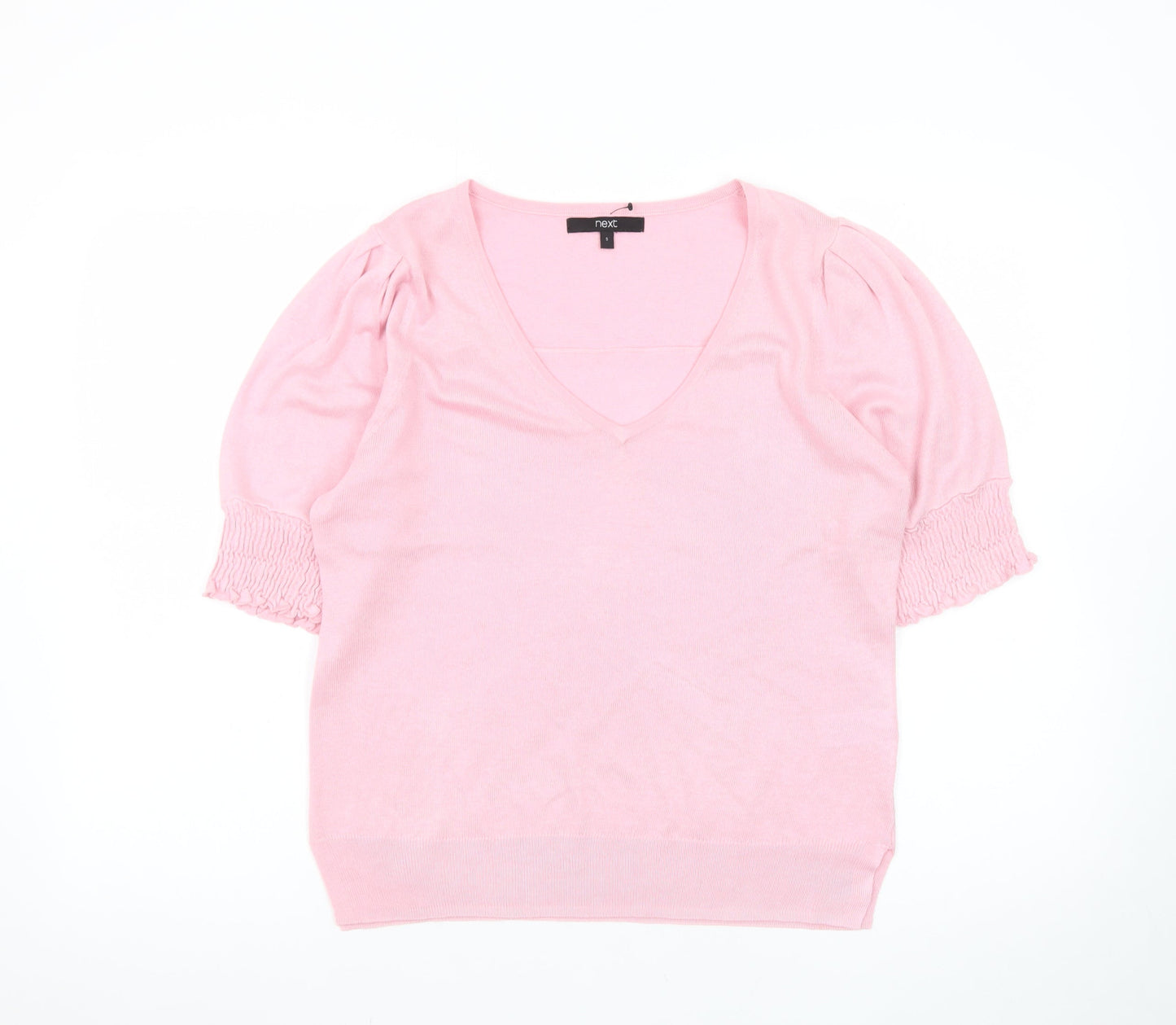 Next Women Pink V-Neck Short Sleeve Pullover Jumper Size 10