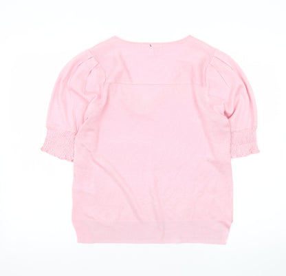 Next Women Pink V-Neck Short Sleeve Pullover Jumper Size 10