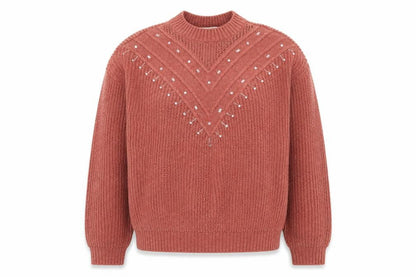 Next Women's Pink Beaded Chunky Knit Pullover Jumper Size M