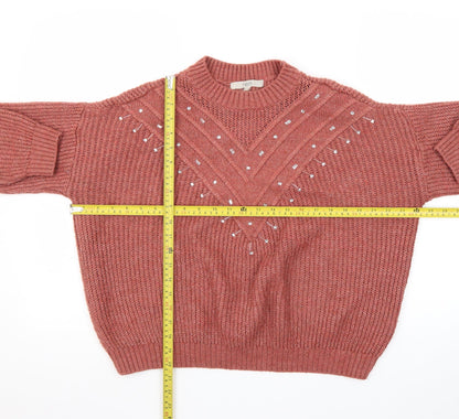Next Women's Pink Beaded Chunky Knit Pullover Jumper Size M