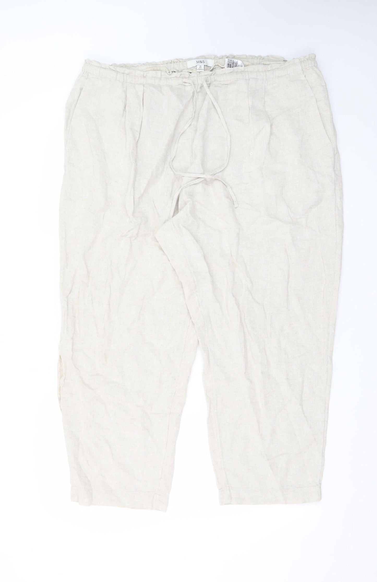 Marks and Spencer Women Beige Linen Cropped Trousers Size 20 Short
