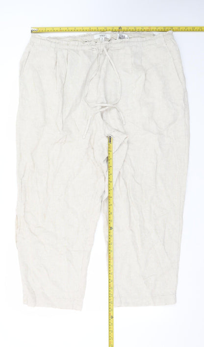 Marks and Spencer Women Beige Linen Cropped Trousers Size 20 Short