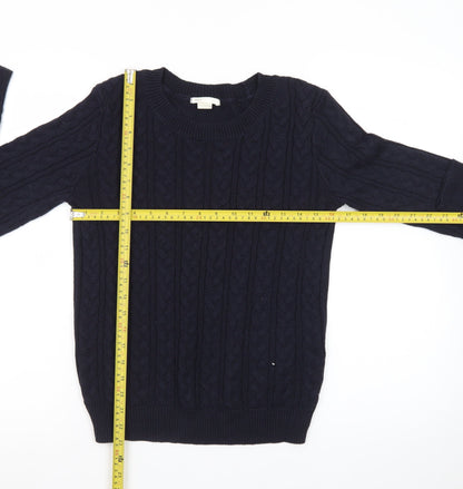 BASIC Women's Blue Cable-Knit Cotton Jumper Size 8