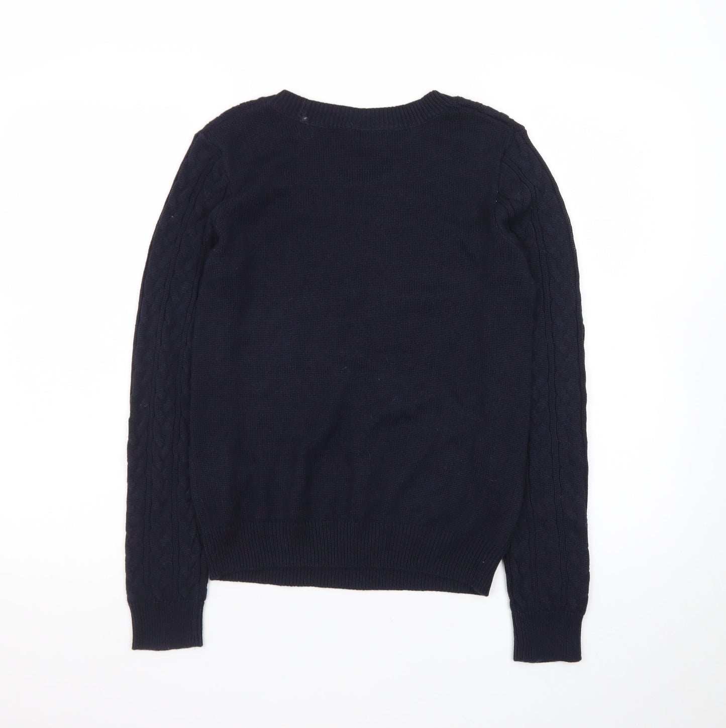 BASIC Women's Blue Cable-Knit Cotton Jumper Size 8