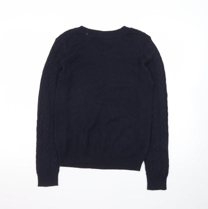 BASIC Women's Blue Cable-Knit Cotton Jumper Size 8