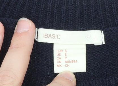 BASIC Women's Blue Cable-Knit Cotton Jumper Size 8