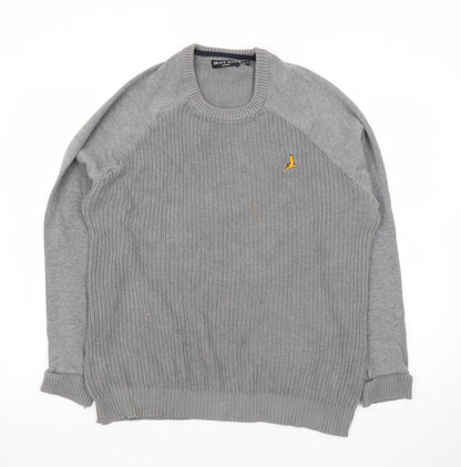 Brave Soul Men Grey Crew Neck Pullover Jumper Size S Cotton Knit