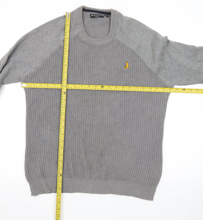 Brave Soul Men Grey Crew Neck Pullover Jumper Size S Cotton Knit