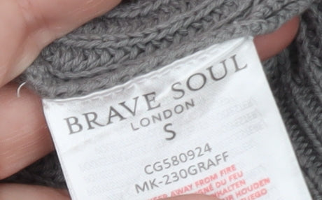 Brave Soul Men Grey Crew Neck Pullover Jumper Size S Cotton Knit