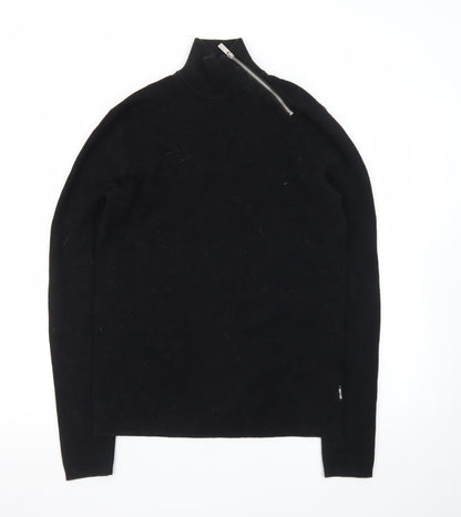 ONLY & SONS Unisex Black XS Mock Neck Zip Cotton Jumper