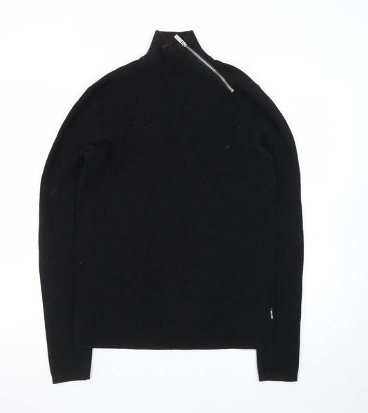 ONLY & SONS Unisex Black XS Mock Neck Zip Cotton Jumper