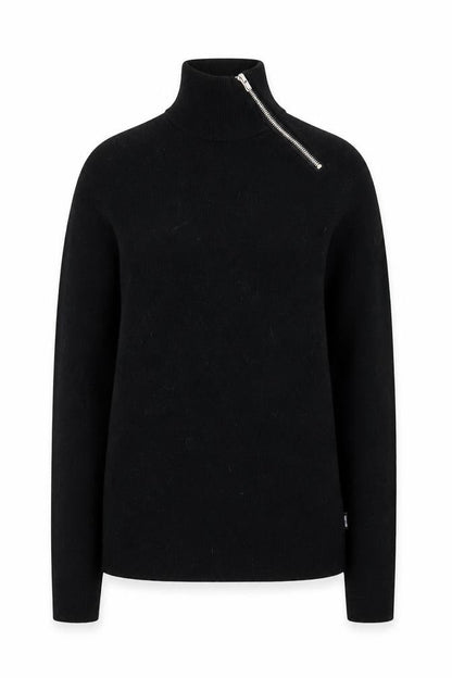 Front view of Only & Sons unisex black xs mock neck zip cotton jumper