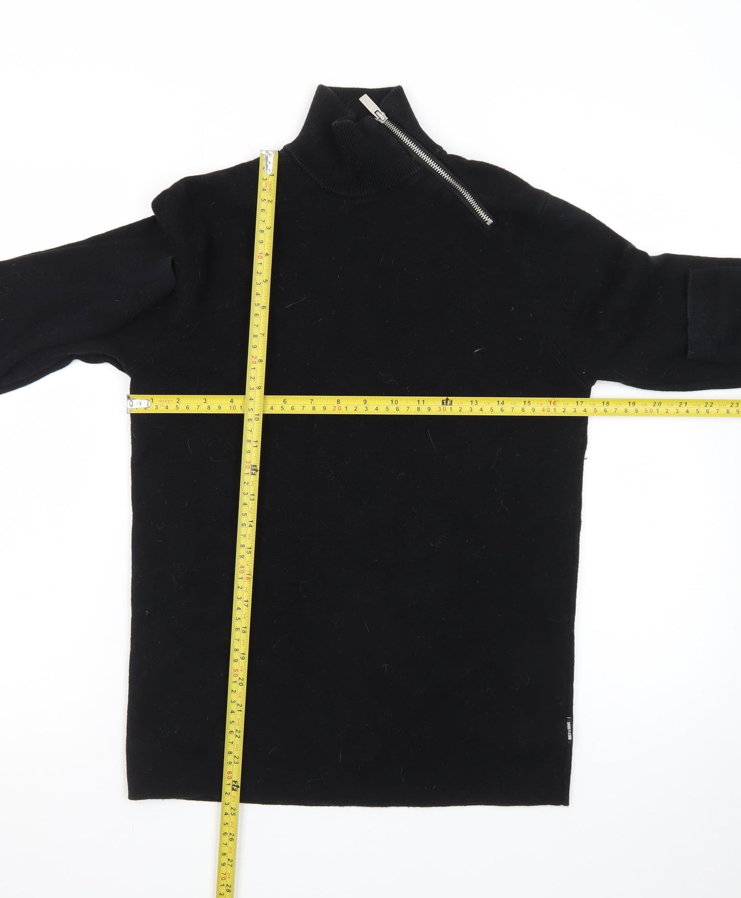 ONLY & SONS Unisex Black XS Mock Neck Zip Cotton Jumper
