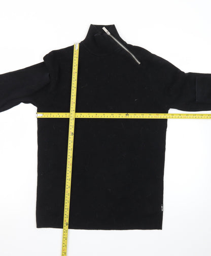 ONLY & SONS Unisex Black XS Mock Neck Zip Cotton Jumper