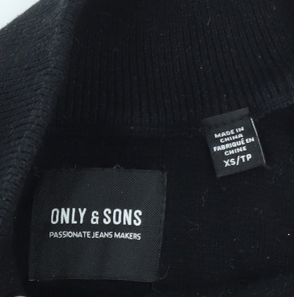 ONLY & SONS Unisex Black XS Mock Neck Zip Cotton Jumper