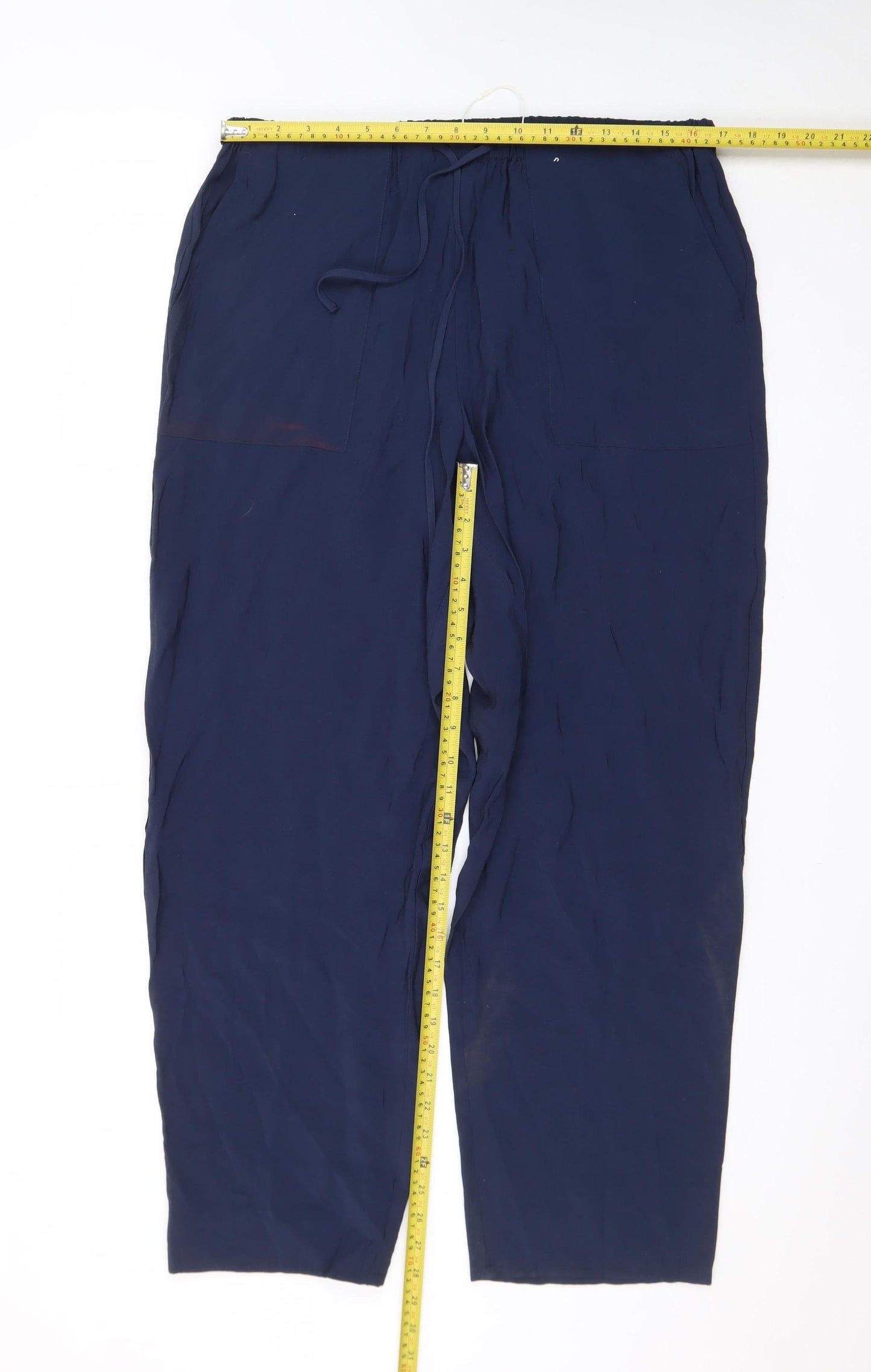 Marks and Spencer Men's Blue Regular Fit Drawstring Trousers Size 16