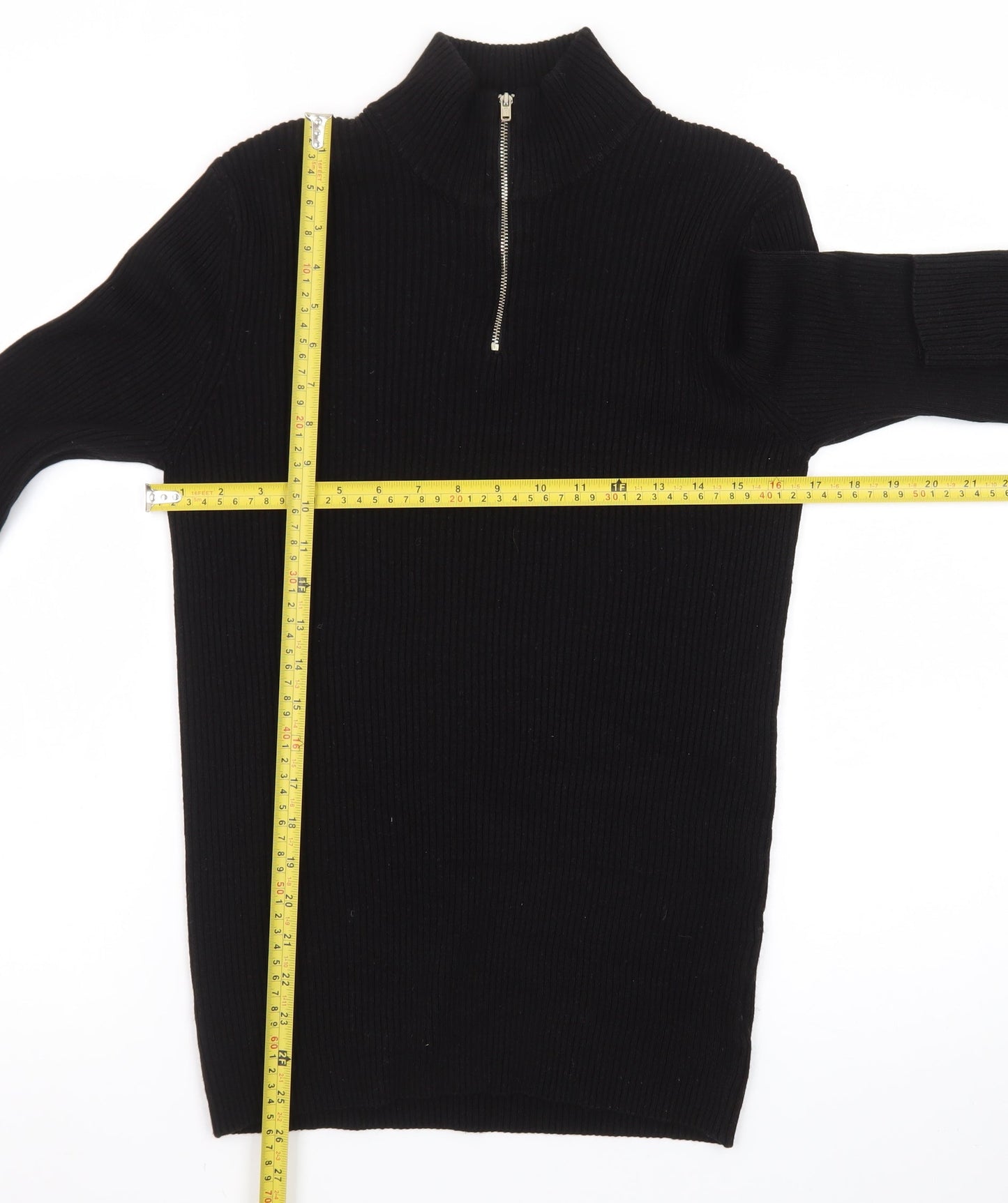ASOS DESIGN Men's Black High Neck Half Zip Knit Jumper Size M