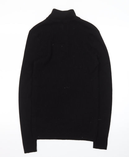 ASOS DESIGN Men's Black High Neck Half Zip Knit Jumper Size M