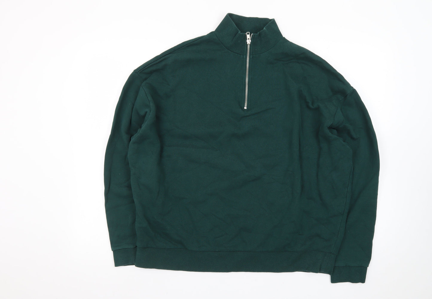 ASOS Men's Green 1/2 Zip High Neck Cotton Jumper Size L