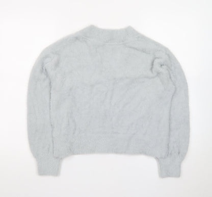 Marks and Spencer Women’s Grey V-Neck Fluffy Knit Pullover Jumper Size M