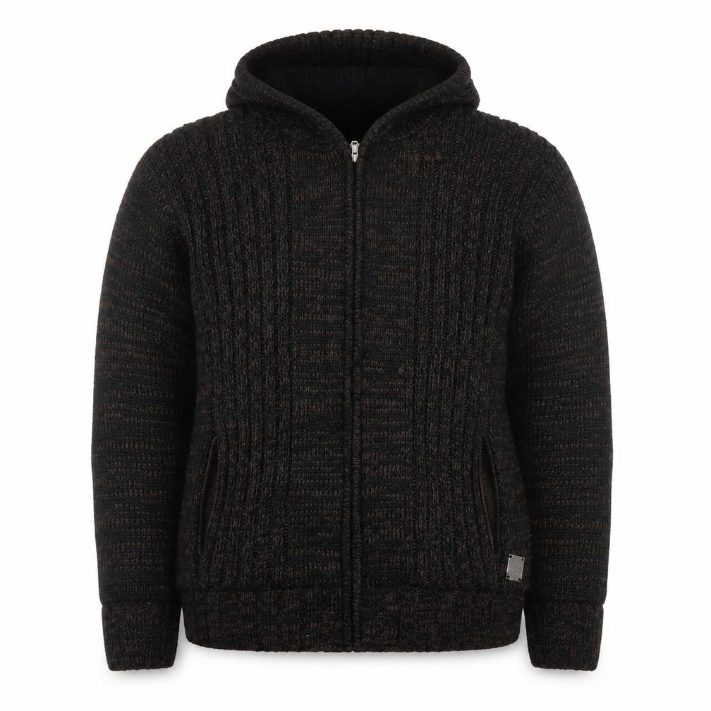 Cool Cat Men's Brown Full Zip Hooded Chunky Knit Jumper XXL