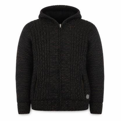 Cool Cat Men's Brown Full Zip Hooded Chunky Knit Jumper XXL