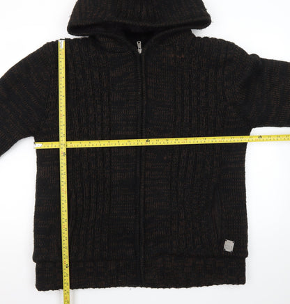 Cool Cat Men's Brown Full Zip Hooded Chunky Knit Jumper XXL