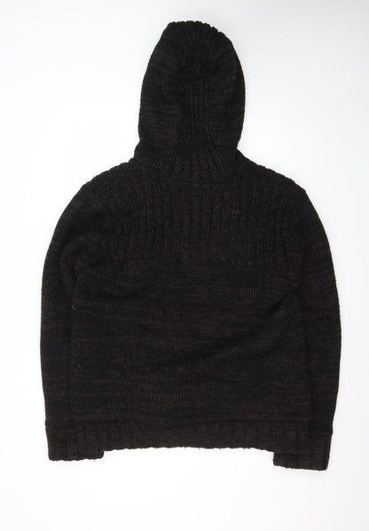 Cool Cat Men's Brown Full Zip Hooded Chunky Knit Jumper XXL