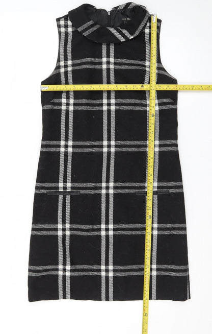Next Women Black Check Wool Blend Sleeveless Shift Dress Size 8