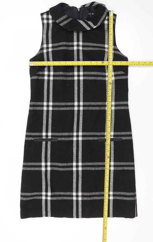 Next Women Black Check Wool Blend Sleeveless Shift Dress Size 8