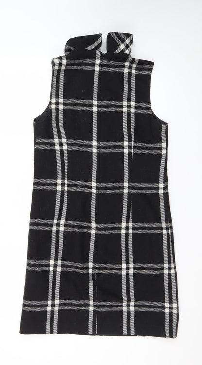 Next Women Black Check Wool Blend Sleeveless Shift Dress Size 8