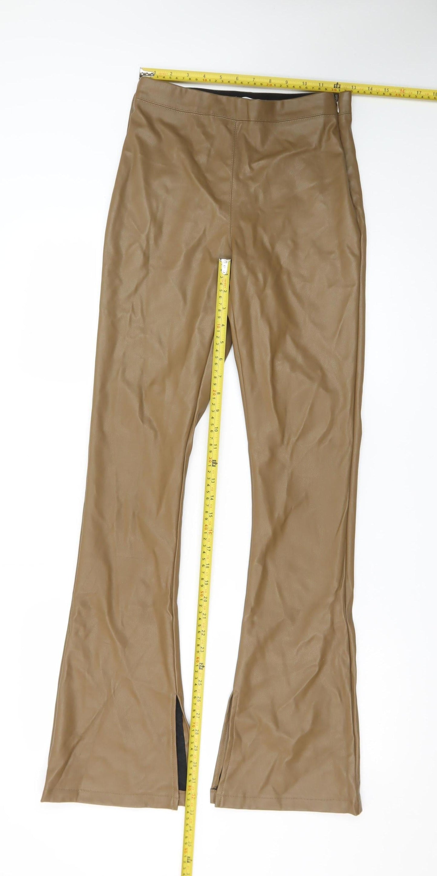 Topshop Women Brown Faux Leather Flared Trousers Size 10