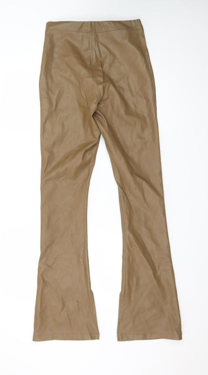 Topshop Women Brown Faux Leather Flared Trousers Size 10