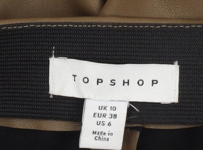 Topshop Women Brown Faux Leather Flared Trousers Size 10