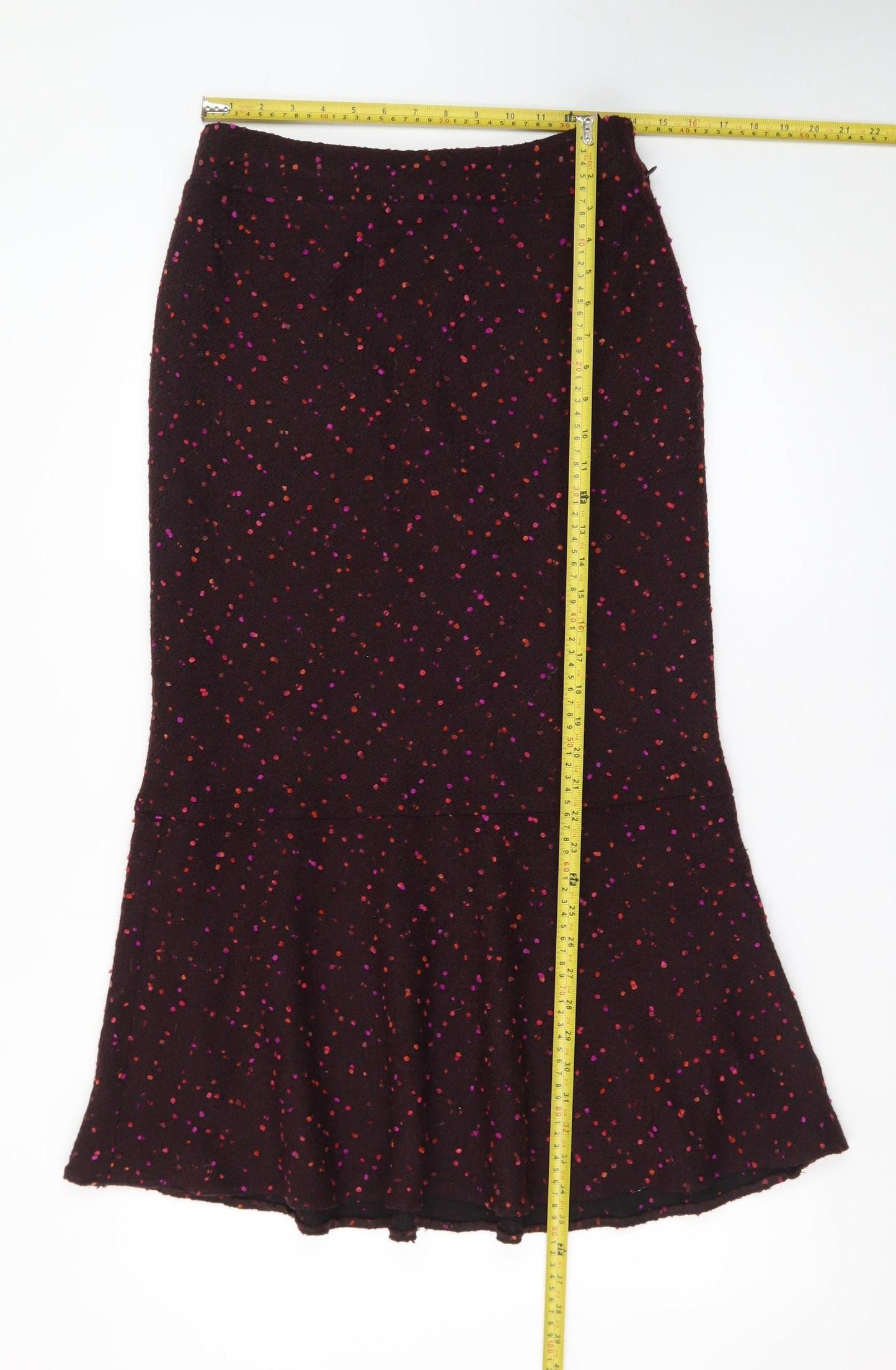 Kaliko Women Brown Geometric Wool Blend Lined Midi Trumpet Skirt Size 10