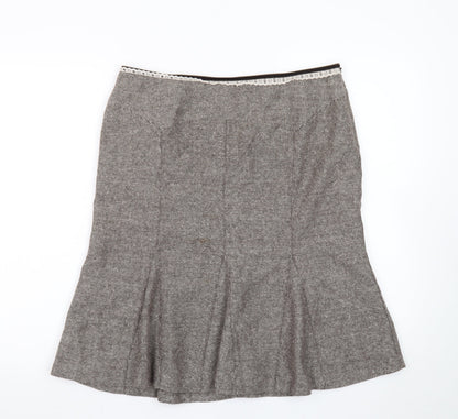 Oasis Women Brown Wool Tweed Flared Knee Length Skirt Size 14
