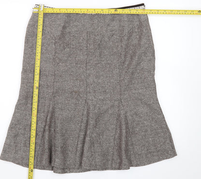 Oasis Women Brown Wool Tweed Flared Knee Length Skirt Size 14