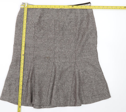 Oasis Women Brown Wool Tweed Flared Knee Length Skirt Size 14