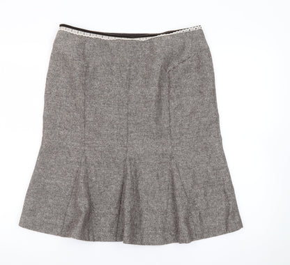 Oasis Women Brown Wool Tweed Flared Knee Length Skirt Size 14