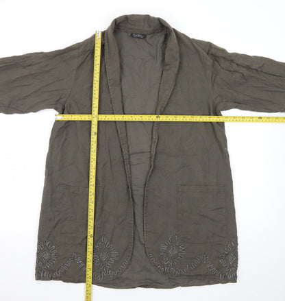 Topshop Women’s Green Linen Embroidered Kimono Jacket Size 10
