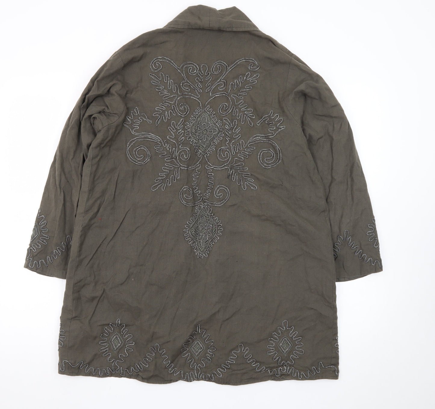 Topshop Women’s Green Linen Embroidered Kimono Jacket Size 10