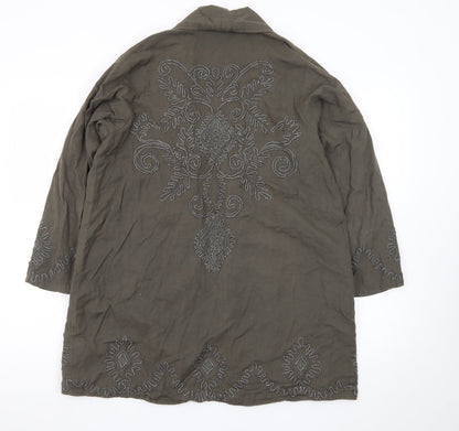 Topshop Women’s Green Linen Embroidered Kimono Jacket Size 10